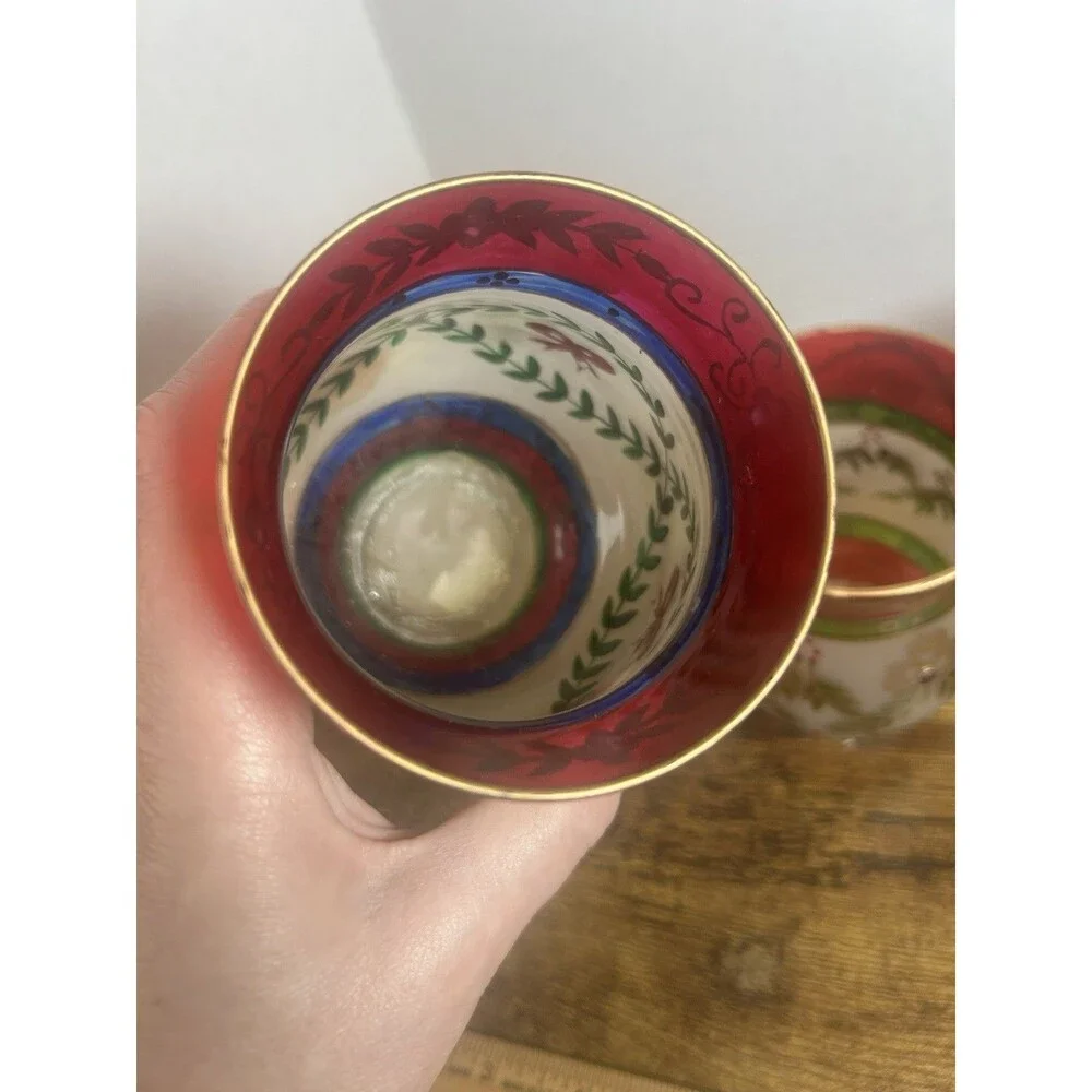Vintage 2004 Christmas Glass Candle Holder Cups Set of 3 4” Hand Painted